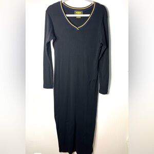 Free People Vintage Black Maxi Sweater Dress V Neck SZ L EUC